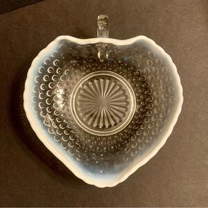 Vintage Fenton Moonstone Opalescent Hobnail Heart Shaped Candy Trinket Dish